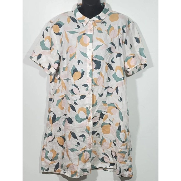 Rachel Zoe Large Button Down Multicolored Linen Shirt Tulip Print Shirt Dress - Picture 1 of 11